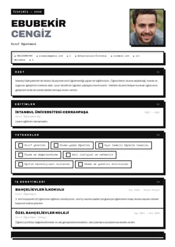 Sınıf Öğretmeni Cv Örnekleri cv indir